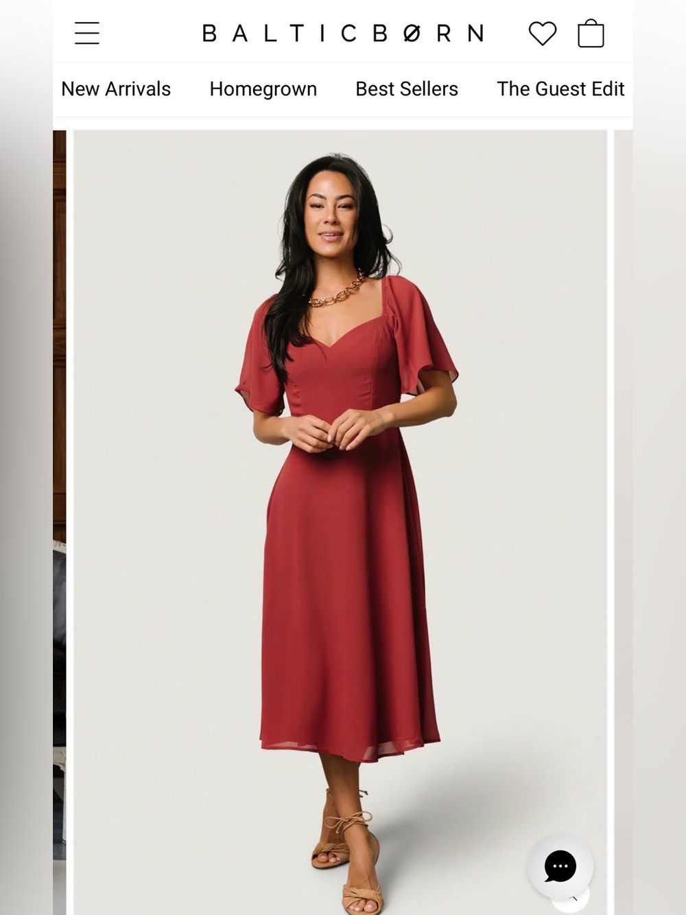 Baltic Born Colette Sweetheart Smocked Chiffon A-Line Midi Dress Terracotta S - Picture 2 of 9